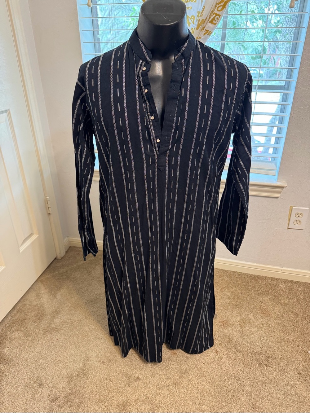 Classic Black Striped Men’s Kurta with White Pinstripes